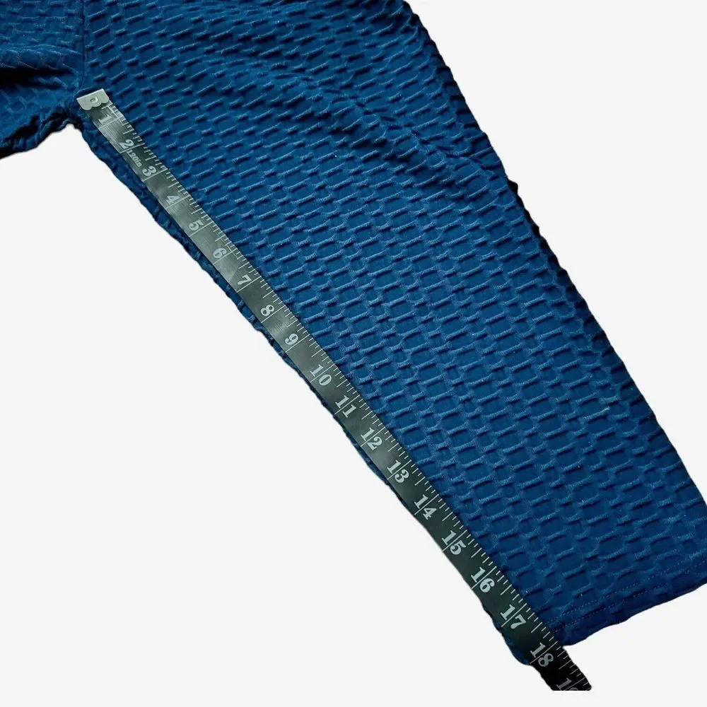 Gillya Honeycomb Scrunched Butt Lift TikTok Workout Leggings Blue Cropped M